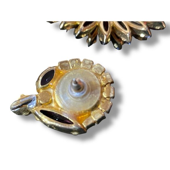 Juliana D&E Purple Owl Margarita Rivoli Rhinestone Brooch Pin Earring Set Posts - Picture 8 of 9